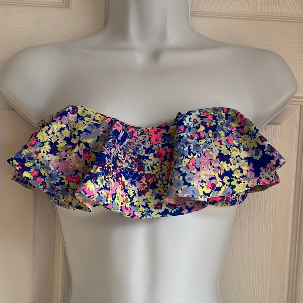 Victoria's Secret Ruffled Blue and Pink Bikini Top size S/P